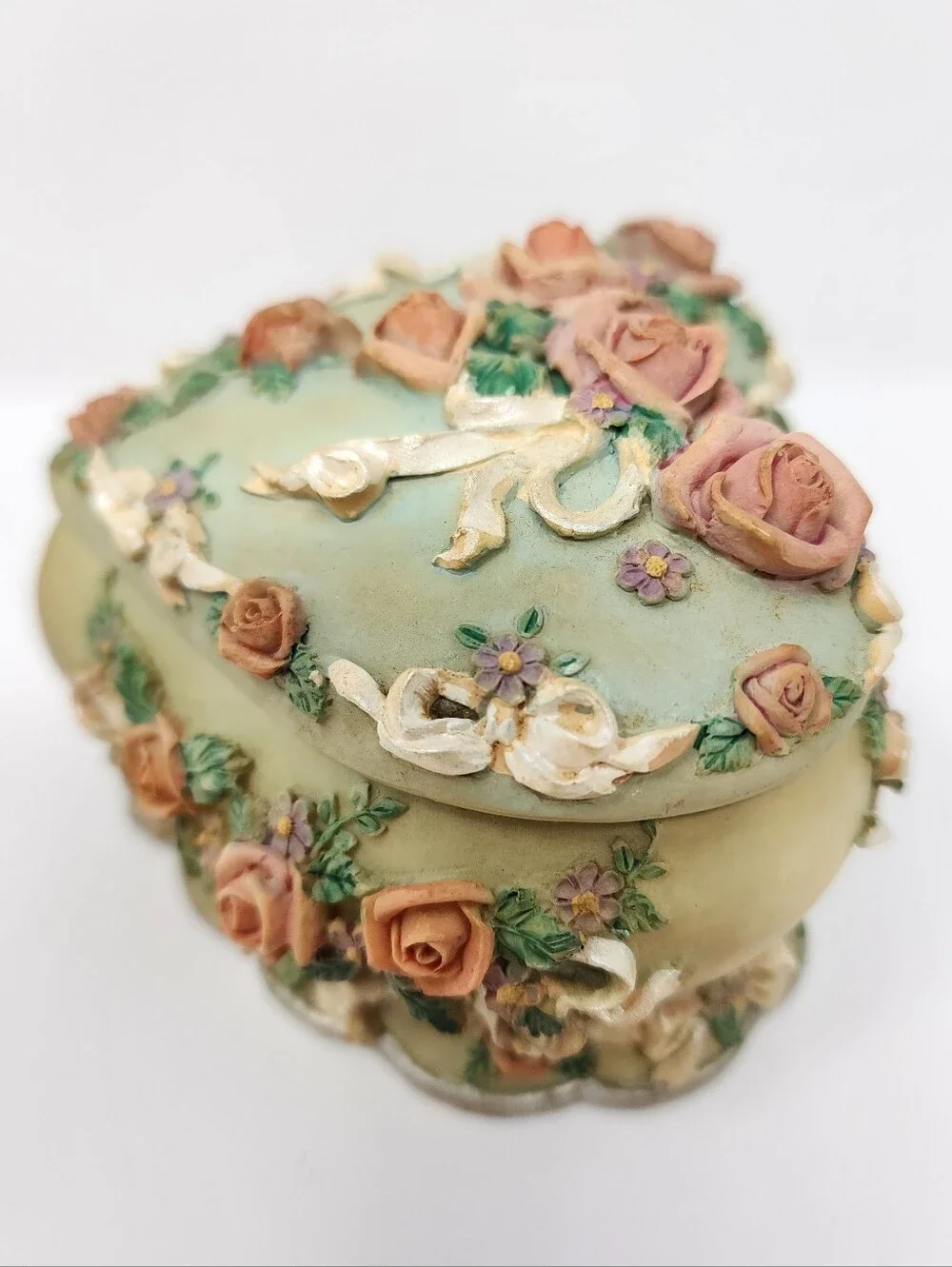 Antique-Style Heart-Shaped Decorative Floral Trinket Box